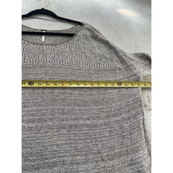 NWT Free People Oversized Knit Sweater Brown Cream Size Medium Cotton Side Slit - Picture 8 of 9